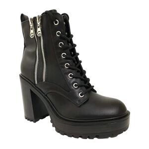 NWOB GBG Los Angeles Skylin Black Platform Boots Sz 8 Platform Lace Up Side Zip